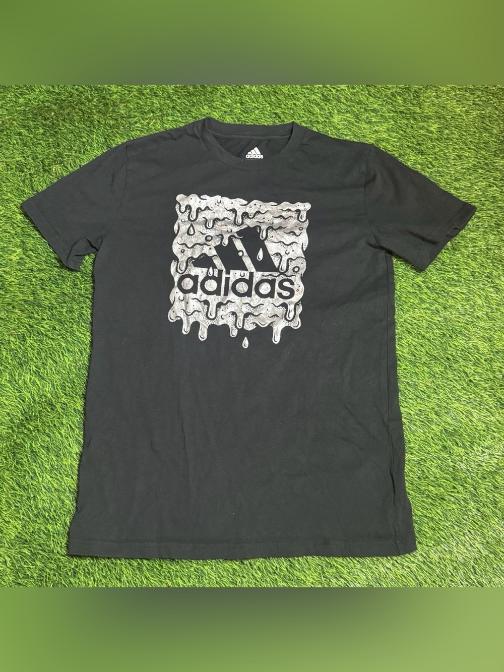 Adidas Boys Youth Large (14/16) Black T-Shirt - Drip Logo -READ DESCRIPTION
